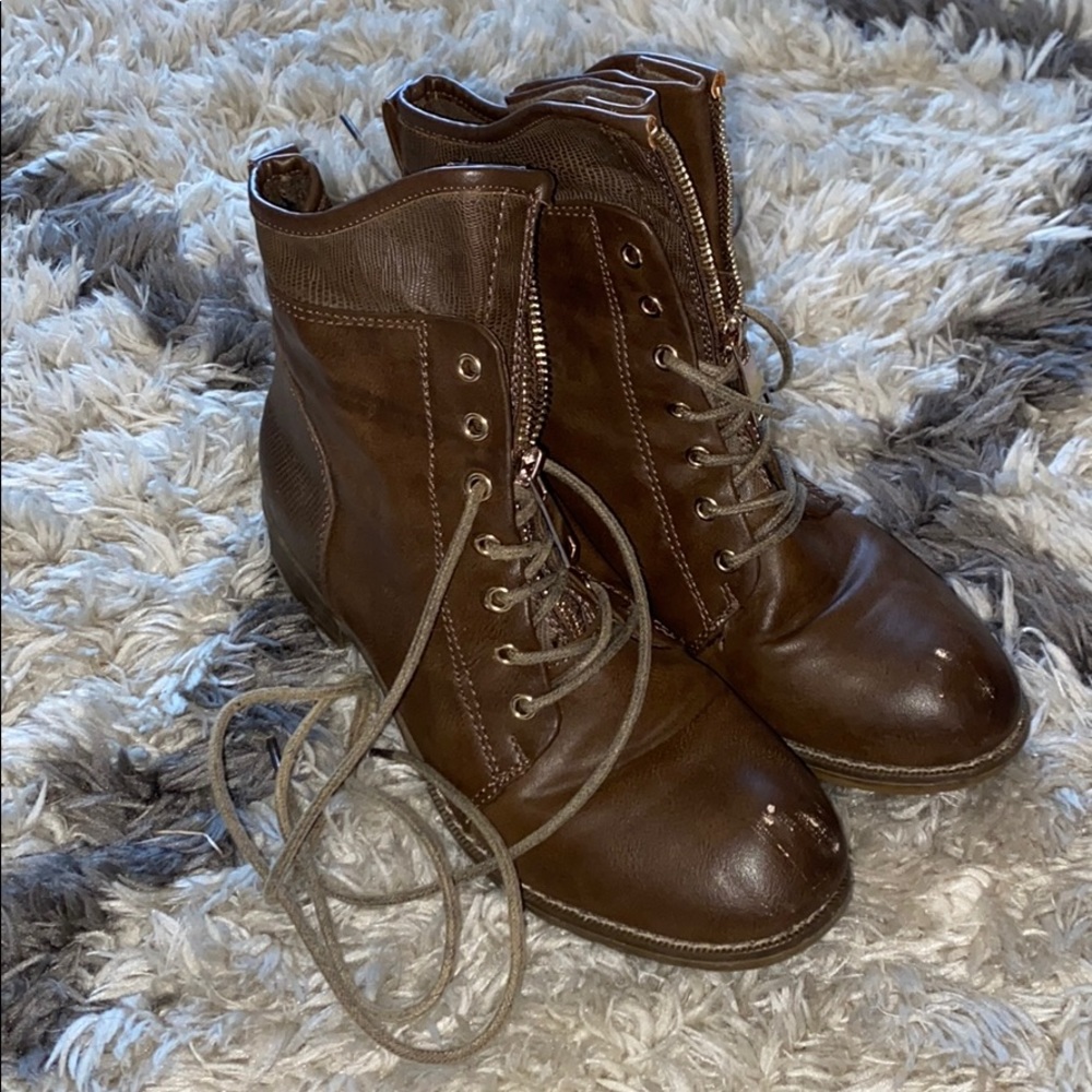 Brown, Lace up combat boots